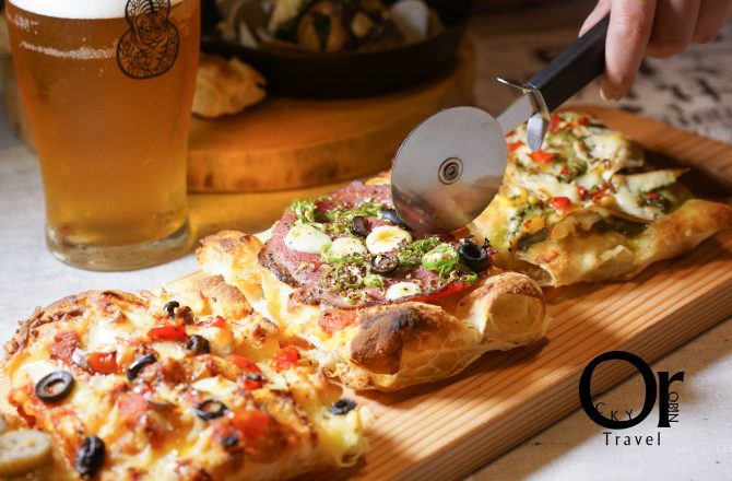 市府松菸│紐約正夯的羅馬蜂巢Pizza台灣也吃的到囉！還有多款Pizza餅皮衍生的料理、餐酒館等級下酒菜、臺虎精釀啤酒，榮登歐奇近期聚餐新歡餐廳|PiZZAHOOD披薩樹